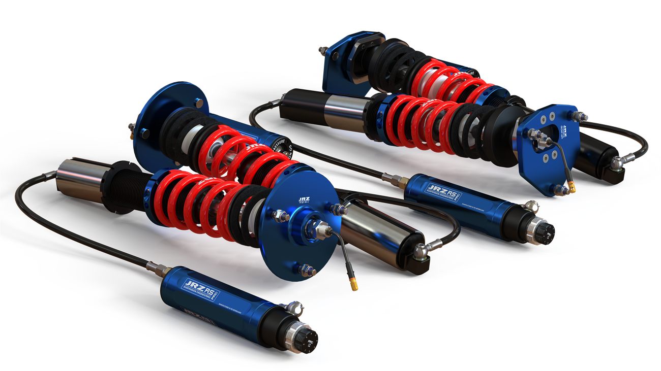 How to Choose a JRZ Suspension Setup for Your Car 8 JRZ PROactive: note the electronic control wiring at each damper (the thin cables with gold connectors) feeding the dedicated JRZ controller that self-adjusts damping in real time.